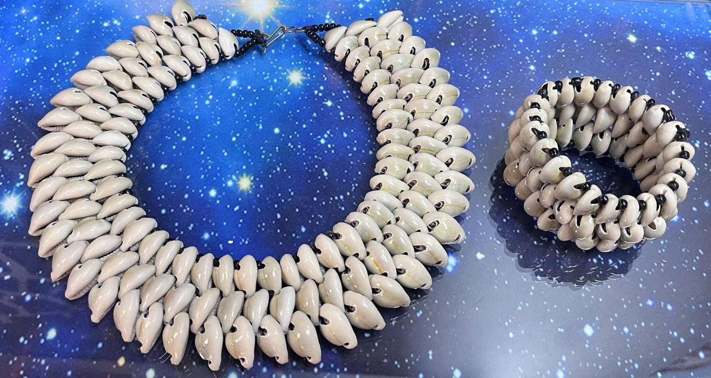 Ghanaian Cowrie Shell Necklace Set w/ Cuff