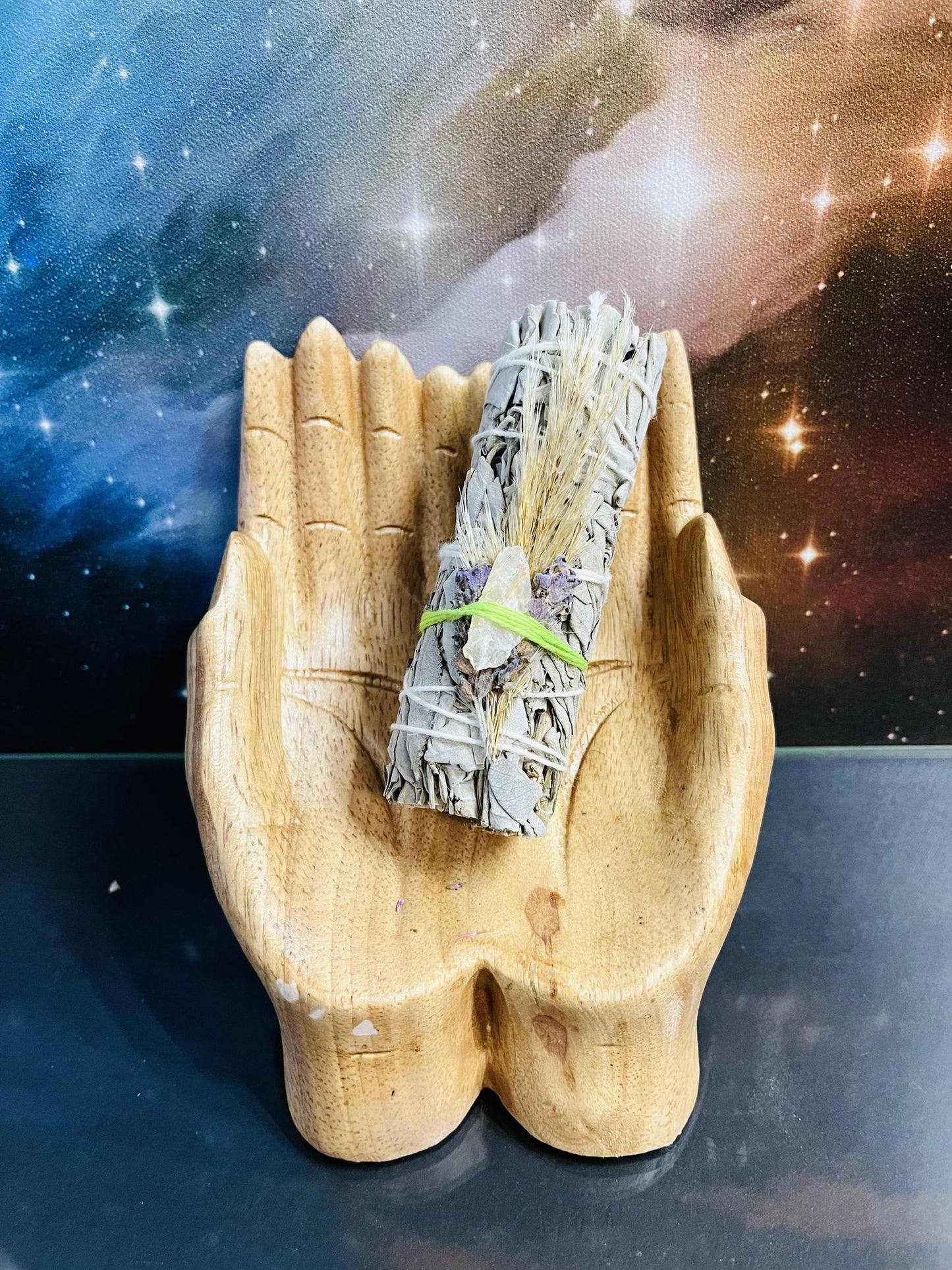 White Sage w/ Citrine Crystal Stone & Floral Paper Flower